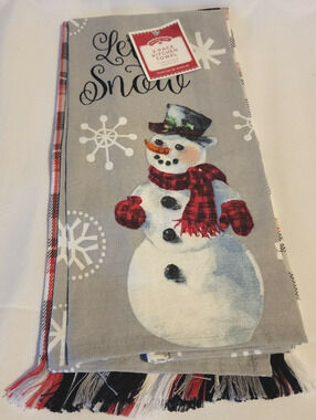 Christmas Let It Snow Plaid 2 Pack Kitchen Towel 15"x25" NWT